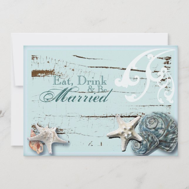 Elegant BLue Seashells Beach rehearsal dinner Invitation (Front)