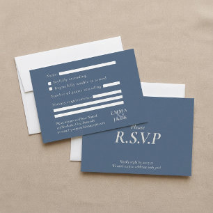 Elegant Blue serif ampersand wedding RSVP Card