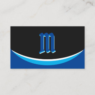 Elegant blue shapes on black monogram 3d effect business card