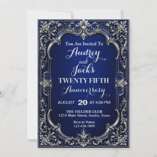 Elegant Blue Silver 25th Anniversary Invitation