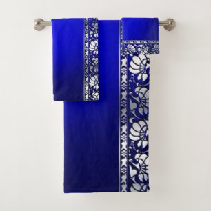 Elegant Blue & Silver Bath Towel Set