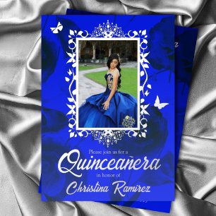 Elegant Blue, Silver Butterflies Quinceanera Foil