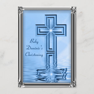 Elegant Blue & Silver Christening Invitations
