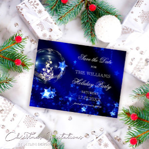 Elegant Blue Silver Christmas Party Save The Date Announcement Postcard