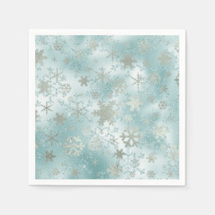 Elegant Blue Silver Christmas Snowflake Pattern Napkin