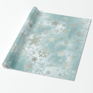 Elegant Blue Silver Christmas Snowflake Pattern Wrapping Paper