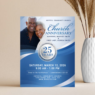 Elegant Blue & Silver Church Anniversary  Flyer