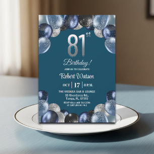 Elegant Blue Silver Glitter 81st Birthday Party Invitation
