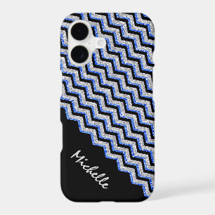 Elegant Blue Silver Glitter Chevron Personalised