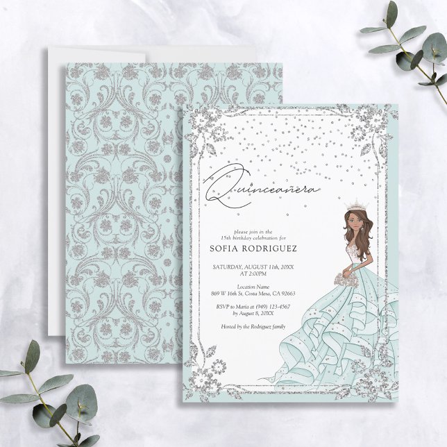 Elegant  Blue Silver Glitter Quinceanera Birthday Invitation (Creator Uploaded)
