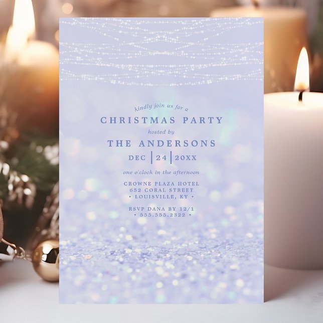 Elegant Blue Silver Glitter Snow Christmas Party  Invitation (Creator Uploaded)