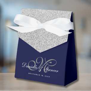 Elegant Blue Silver Glitter Wedding Thank You Favour Box