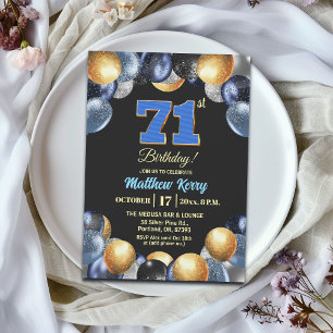 Elegant Blue Silver Gold 71st Birthday Party Invitation