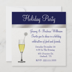 Elegant Blue & Silver Holiday Party Invitation