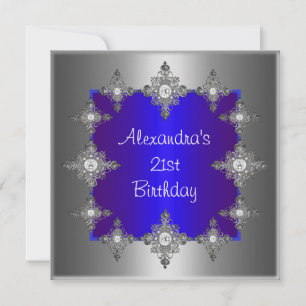 Elegant Blue Silver Jewel Frame Birthday Invitation