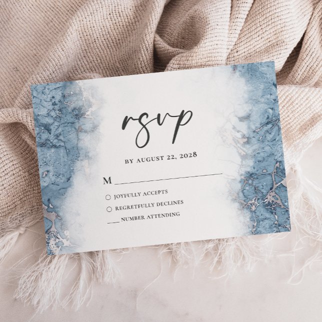 Elegant Blue Silver Marble RSVP Card (Creator Uploaded)