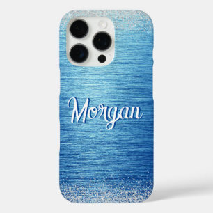 Elegant Blue Silver Modern Personalised iPhone 16 Pro Case