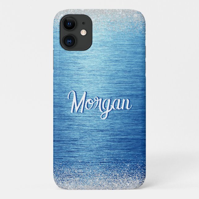 Elegant Blue Silver Modern Personalised Case-Mate iPhone Case (Back)
