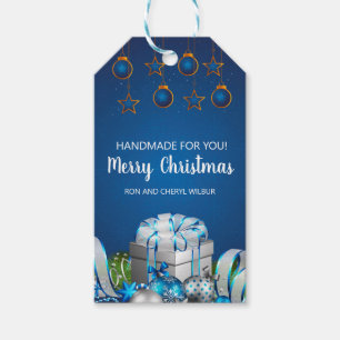 Elegant Blue Silver Ornament Corporate Holiday Gift Tags