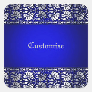Elegant Blue & Silver Personalised Square Sticker