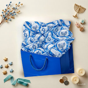 Elegant Blue Silver Ribbon Hanukkah Tissue Paper