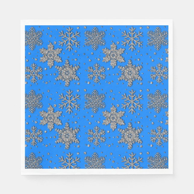 Elegant blue silver snowflakes napkin (Front)
