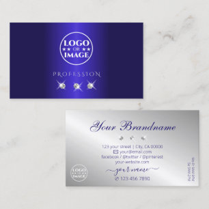 Elegant Blue Silver Sparkling Diamonds with Logo Business Card