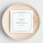 Elegant Blue Simple Classic Bow Bridal Shower Napkin<br><div class="desc">Elevate your bridal shower with our elegant, customisable napkins. Featuring a sophisticated script font and a delicate border with a bow, these napkins add a touch of class to any celebration. The soft, muted colours blend seamlessly with modern and chic themes. Personalise with the bride's name and event date for...</div>