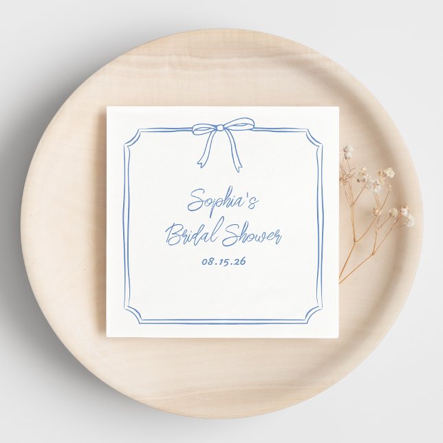 Elegant Blue Simple Classic Bow Bridal Shower Napkin (These soft blue bridal shower napkins bring a calm, modern vibe to your special celebration.)