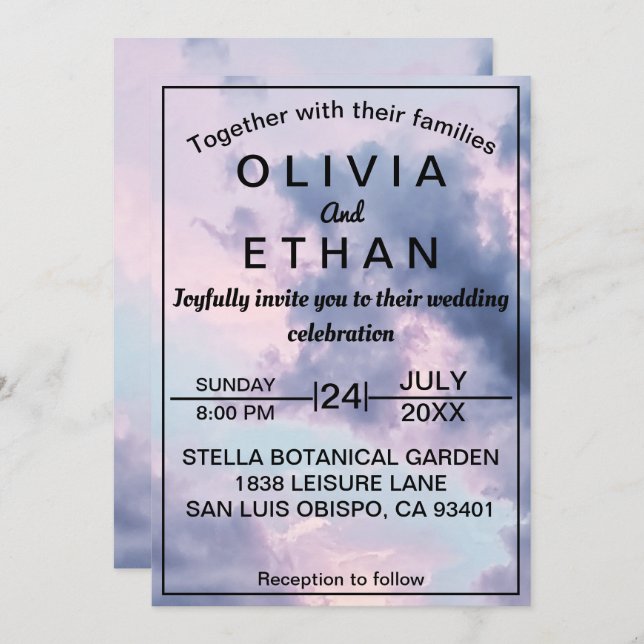 Elegant Blue Sky Clouds Romantic Wedding Invitation (Front/Back)