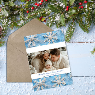 Elegant Blue Snowflake Christmas Photo Holiday Card