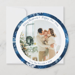 Elegant Blue Snowflake Circle Christmas Card