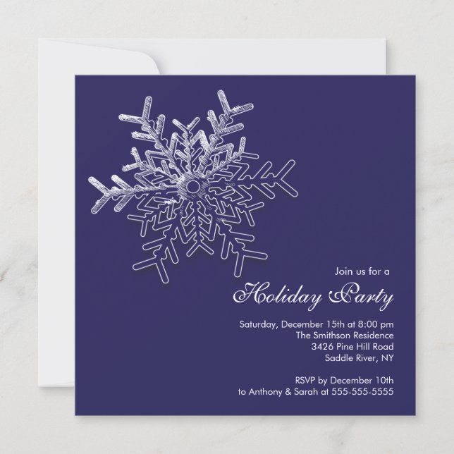 Elegant Blue Snowflake Holiday Christmas Party Invitation (Front)