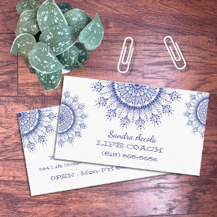 Elegant Blue Snowflake Mandala Business Cards
