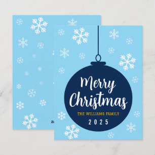 Elegant Blue Snowflake Merry Christmas Holiday Card