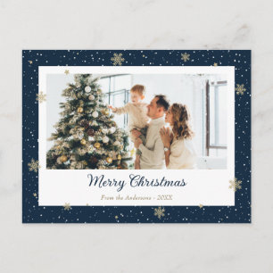 Elegant Blue Snowflake Photo Christmas Holiday Postcard