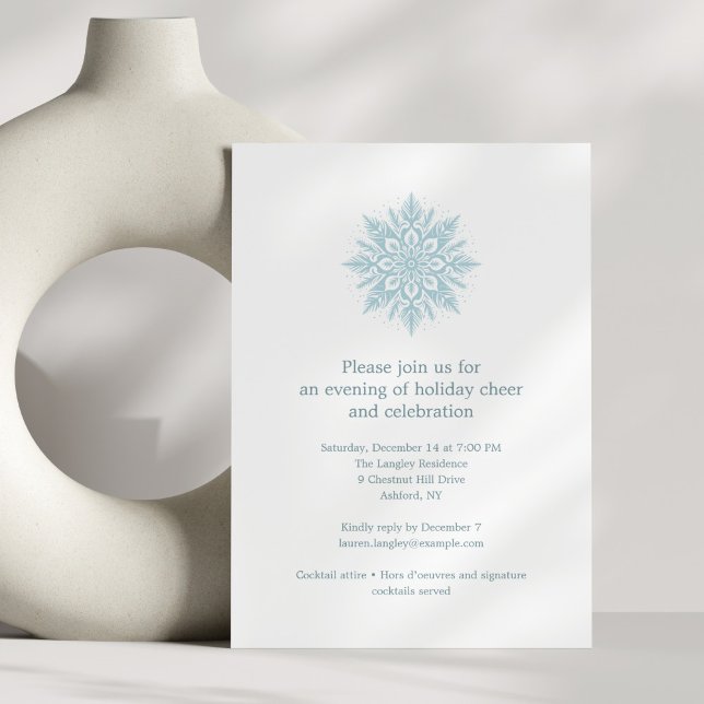 Elegant Blue Snowflake Simple Christmas Holiday Invitation (Creator Uploaded)