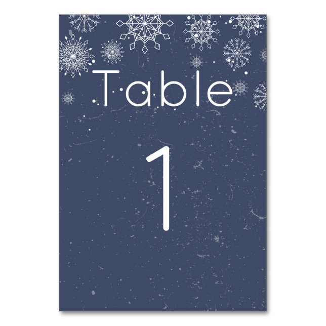 Elegant Blue Snowflake Winter Wedding Table Number (Front)