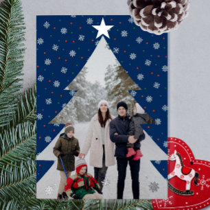 Elegant blue snowflakes christmas tree photo foil holiday card