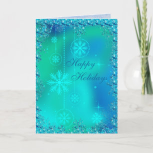 Elegant Blue Snowflakes & Sequins Christmas Holiday Card