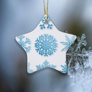 Elegant Blue Snowflakes White Christmas Ceramic Ornament