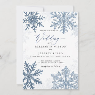 Elegant Blue snowflakes Winter Wedding Invitation