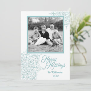 Elegant Blue Snowflakes with Photo Holiday Card