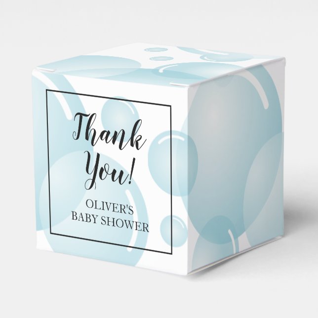 Elegant blue soap bubble boy's baby shower party favour box (Front Side)