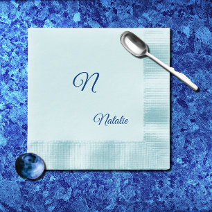 Elegant blue solid colour monogrammed Napkins
