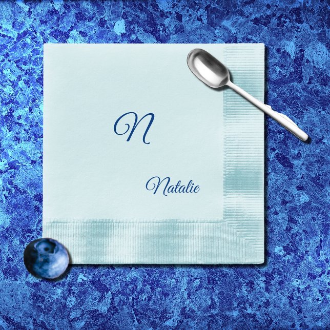 Elegant blue solid colour monogrammed Napkins (Creator Uploaded)