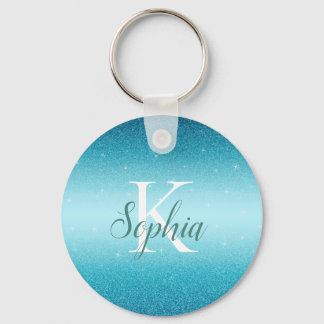 Elegant Blue Sparkle Glitter Button Keychain