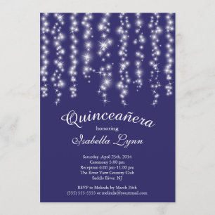Elegant Blue Sparkling Lights Quinceañera Party Invitation