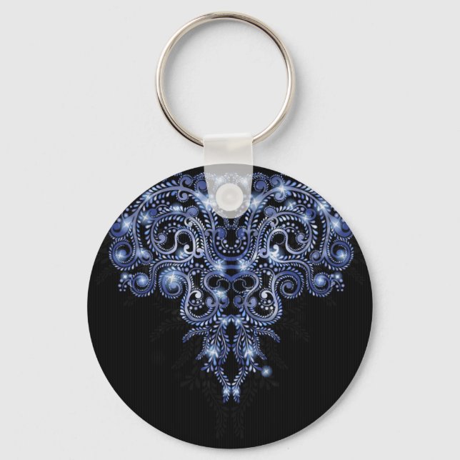 Elegant Blue Sparkly Swirl Keychain (Front)