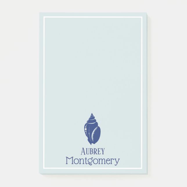 Elegant Blue Spiral Seashell Personalised Post-it Notes (Front)